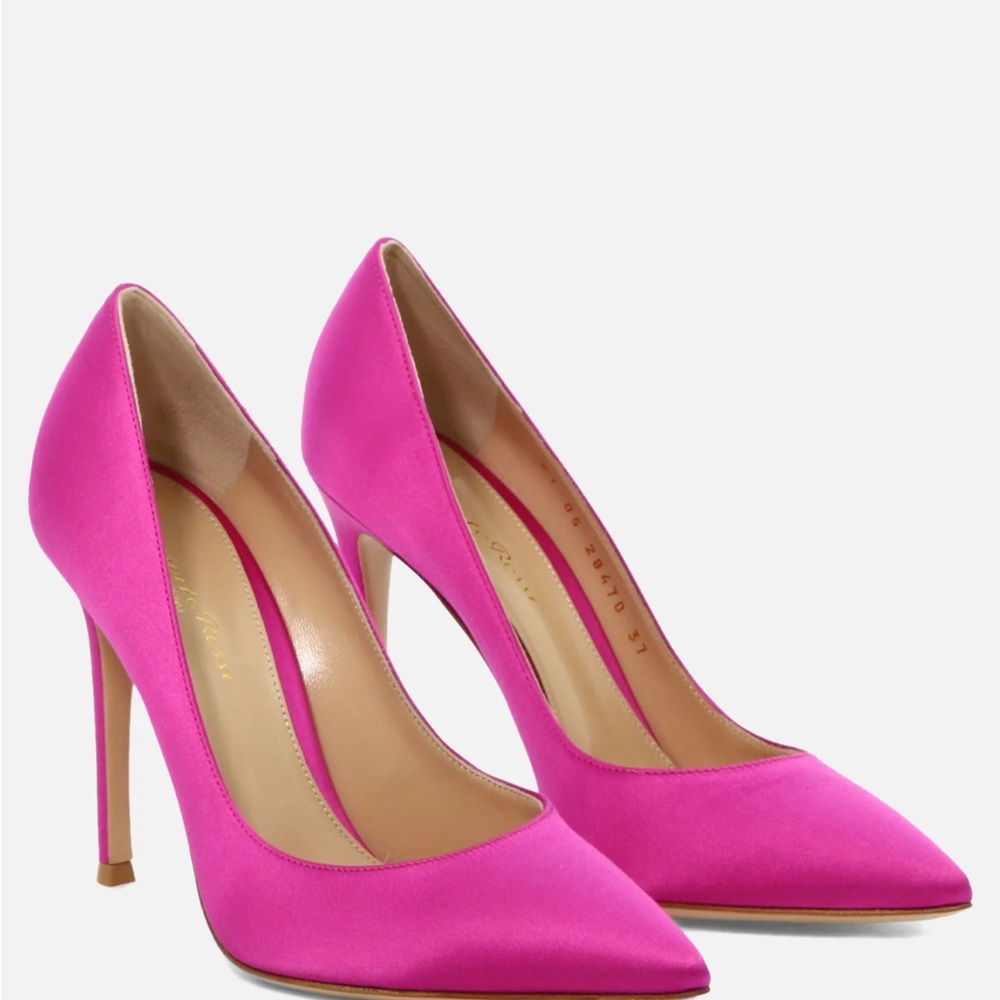 Gianvito Rossi Women’s Slip-on Satin Point 105mm Toe Pumps Fuchsia Size 10.5 US